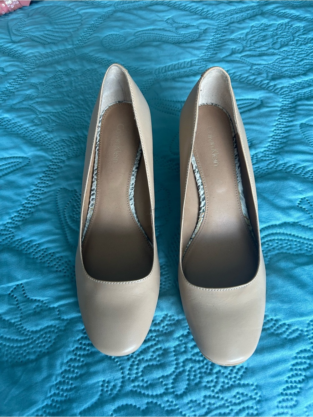 Calvin Klein Nude Leather Round-Toe Pumps